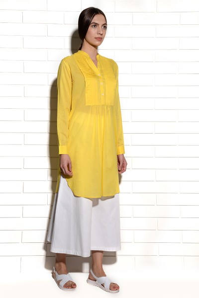 Juicy Lemon Citron Tunic Dress with pleats at yoke